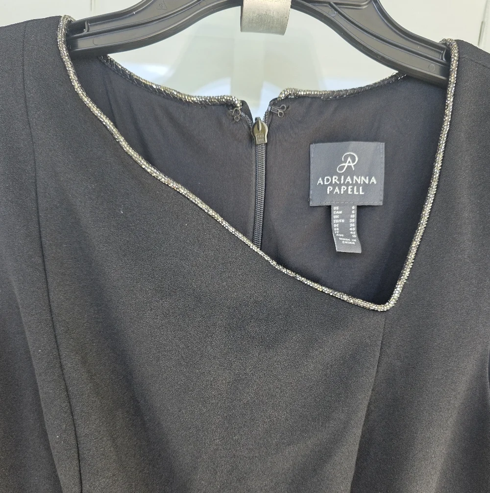 Adrianna Papell Women Ruffled Gown Sz 6 Asymmetric Hem Black NWT Old Money Party - Picture 11 of 15